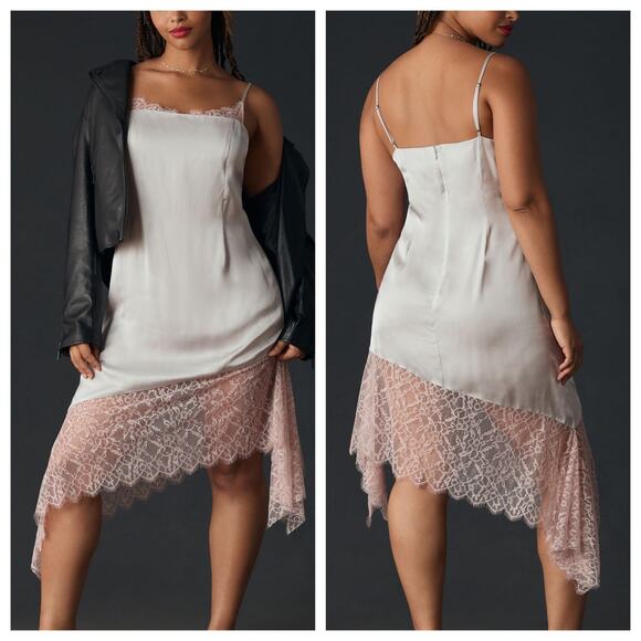 Anthropologie Satin Lace Trim Cocktail Dress - Picture 1 of 9